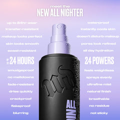 Urban Decay All Nighter usage tips illustrating spray pattern and technique