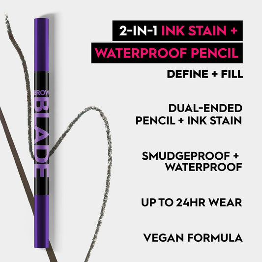 Urban Decay Brow Blade ink stain brush for hairlike stroke definition.