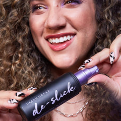 Urban Decay De-Slick matte finish on face reduces shine.