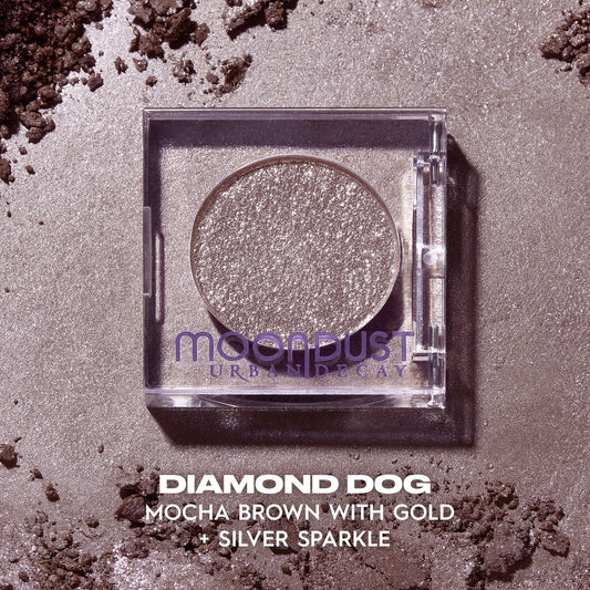 Urban Decay Moondust brown-gold sparkle detail highlighting refined micro-glitter shine.