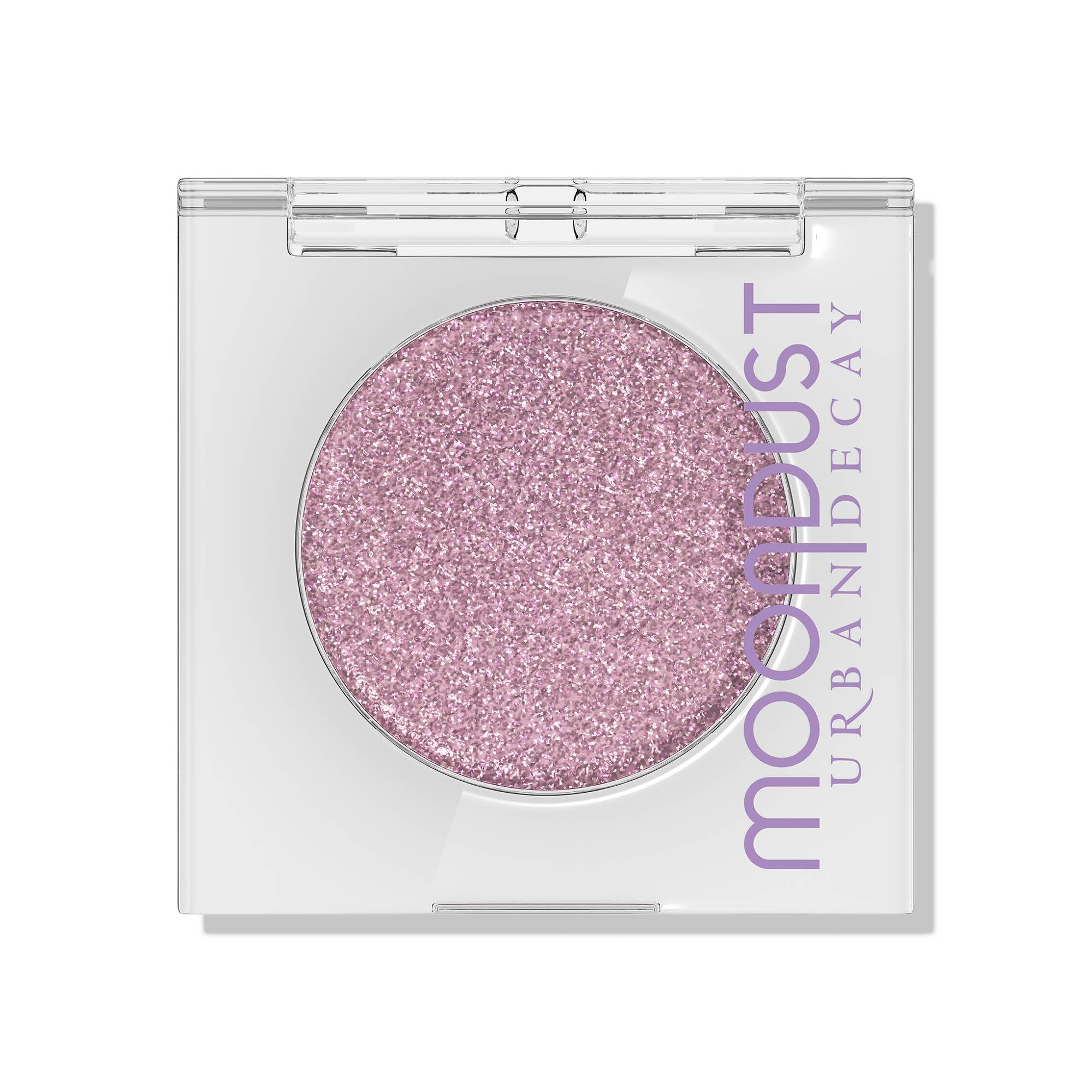 Urban Decay Moondust Lilac Purple Sparkle swatch on lid showing vibrant glitter.