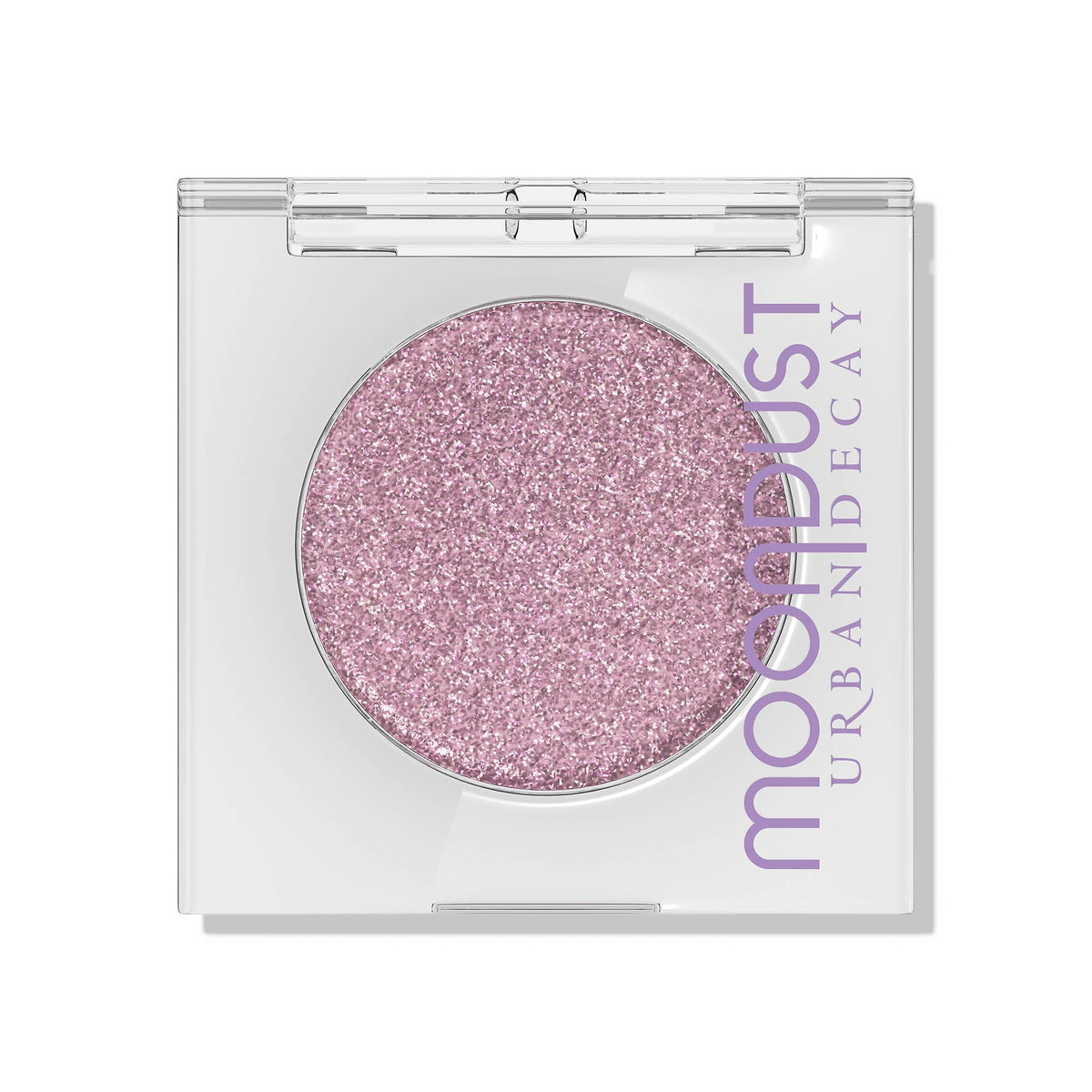 Urban Decay Moondust Lilac Purple Sparkle swatch on lid showing vibrant glitter.