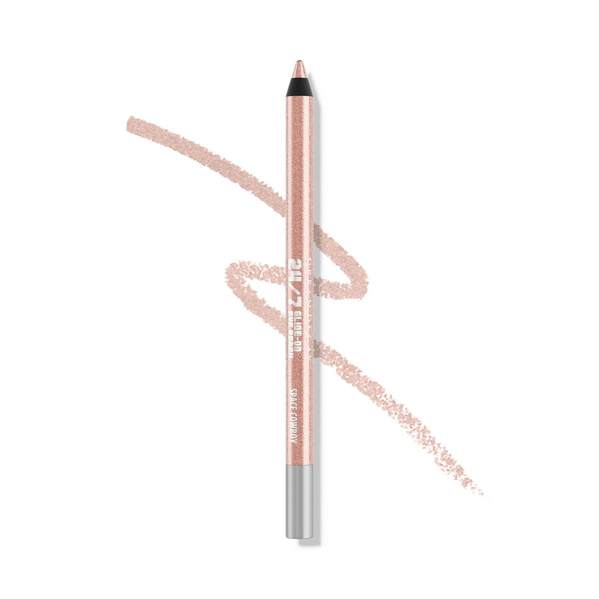 Urban Decay Space Cowboy swatches reveal peach shimmer and silver sparkle for versatile looks.