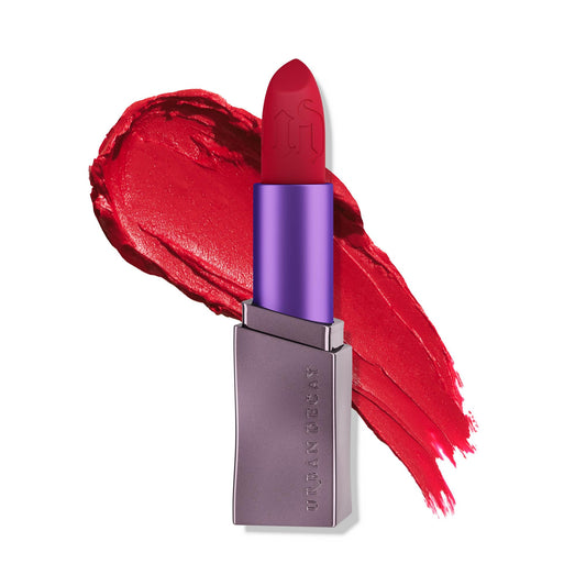 Urban Decay Vice Hydrating Lipstick 714 in bright blue red with matte finish for bold color