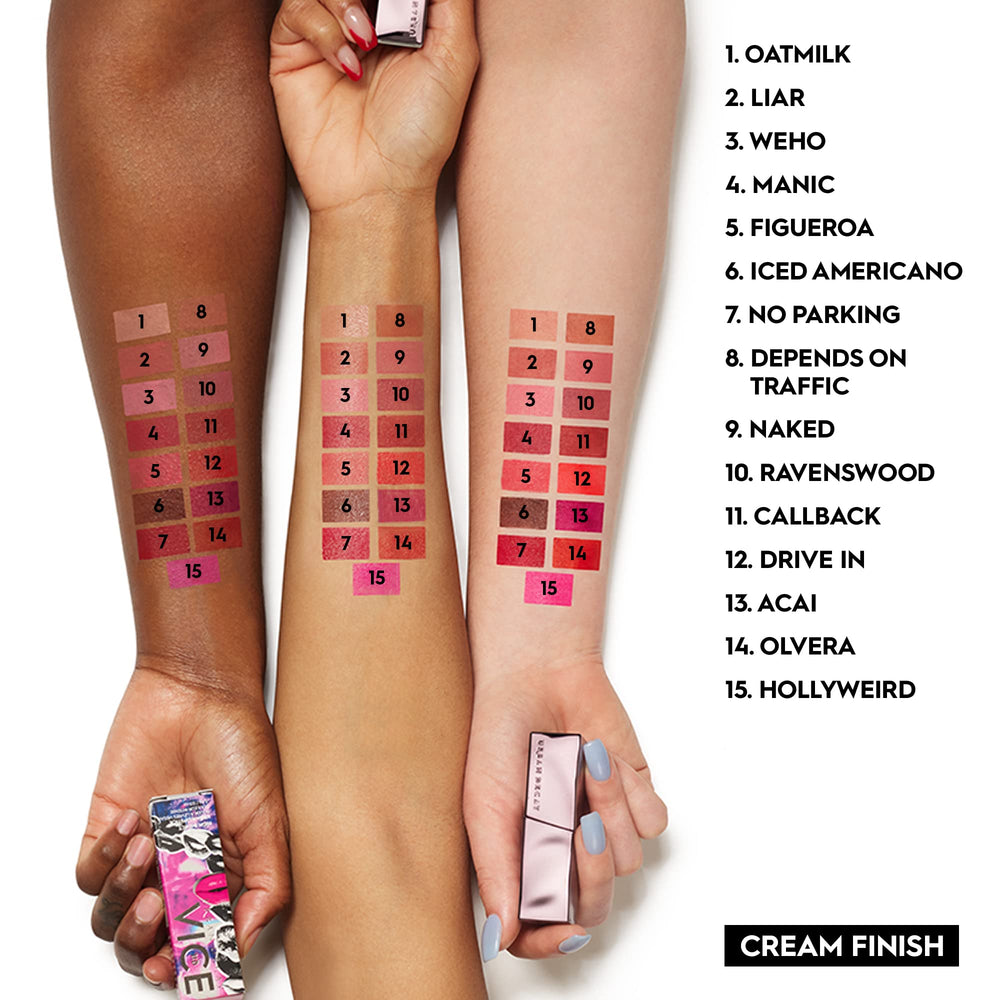 URBAN DECAY Vice Hydrating Lipstick matte finish swatch in warm brick nude