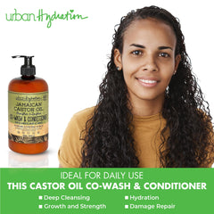 Urban Hydration co-wash application in hands for scalp cleansing.