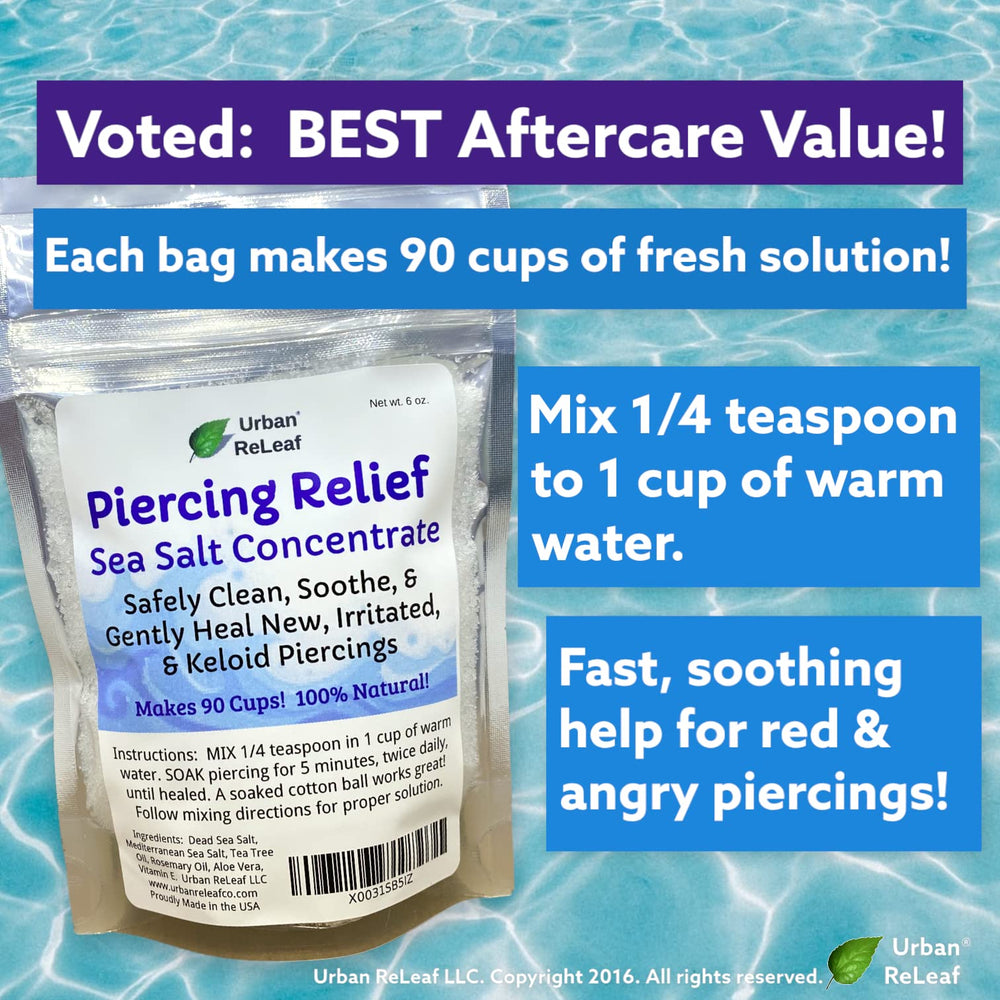 Urban ReLeaf piercing relief 90 cups mix shows cost-effective aftercare solution.