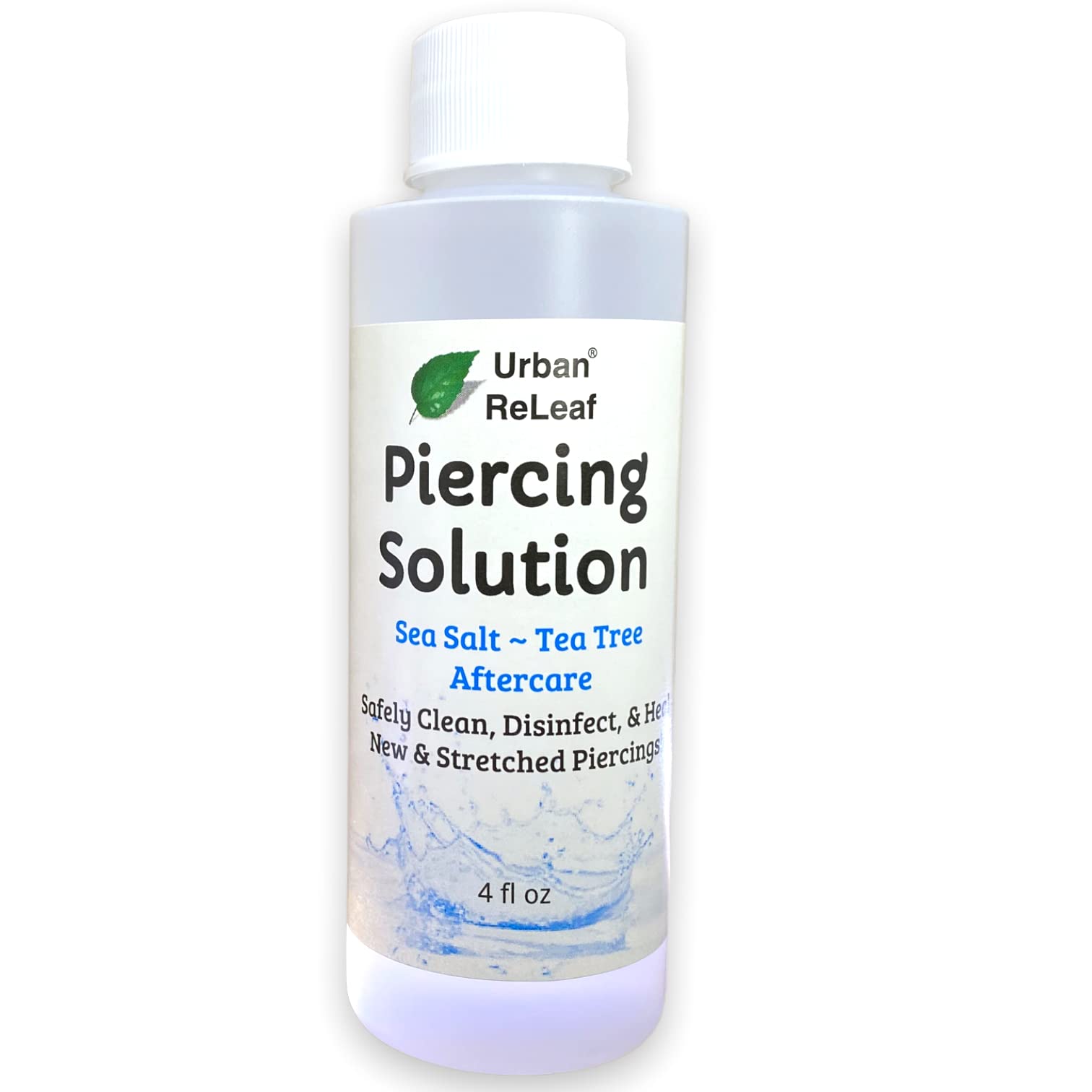 Urban ReLeaf Piercing Solution bottle closeup for soothing aftercare