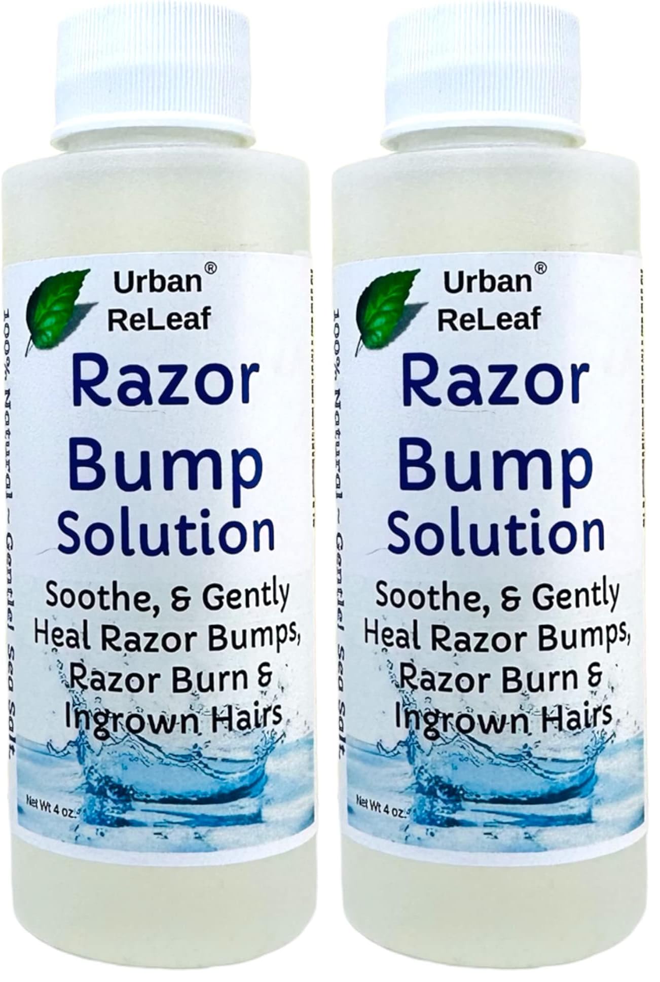 Urban ReLeaf Razor Bump Solution bottle displaying mineral sea salt blend for soothing shaved skin