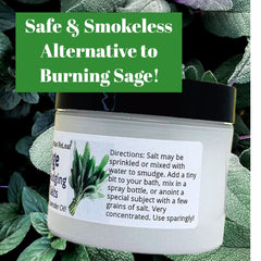 Urban ReLeaf sage-smudging-salts ingredients close-up with sea salts