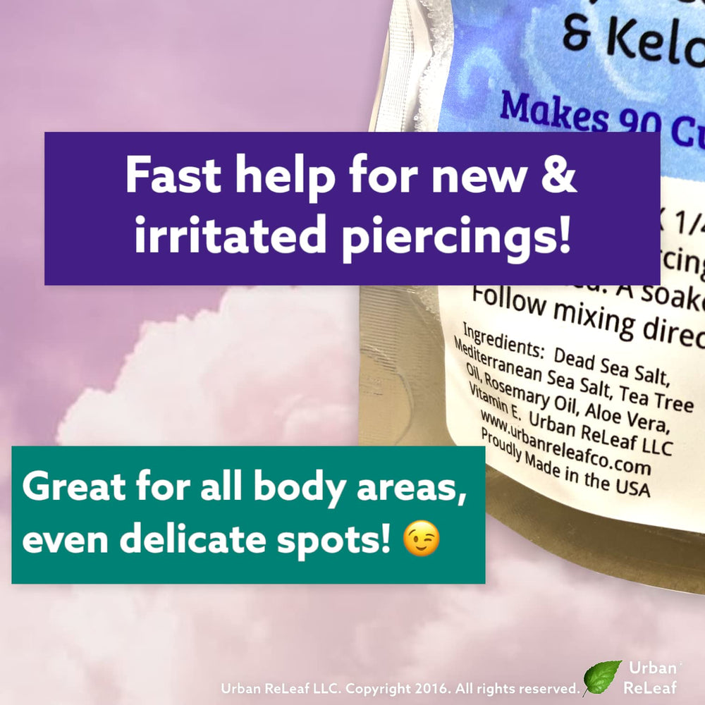 Urban ReLeaf Tea Tree oil bottle highlights refreshing, quick recovery during soaks.