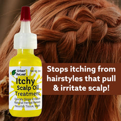 Urban ReLeaf Itchy Scalp Oil Treatment shown with protective styles like braids.