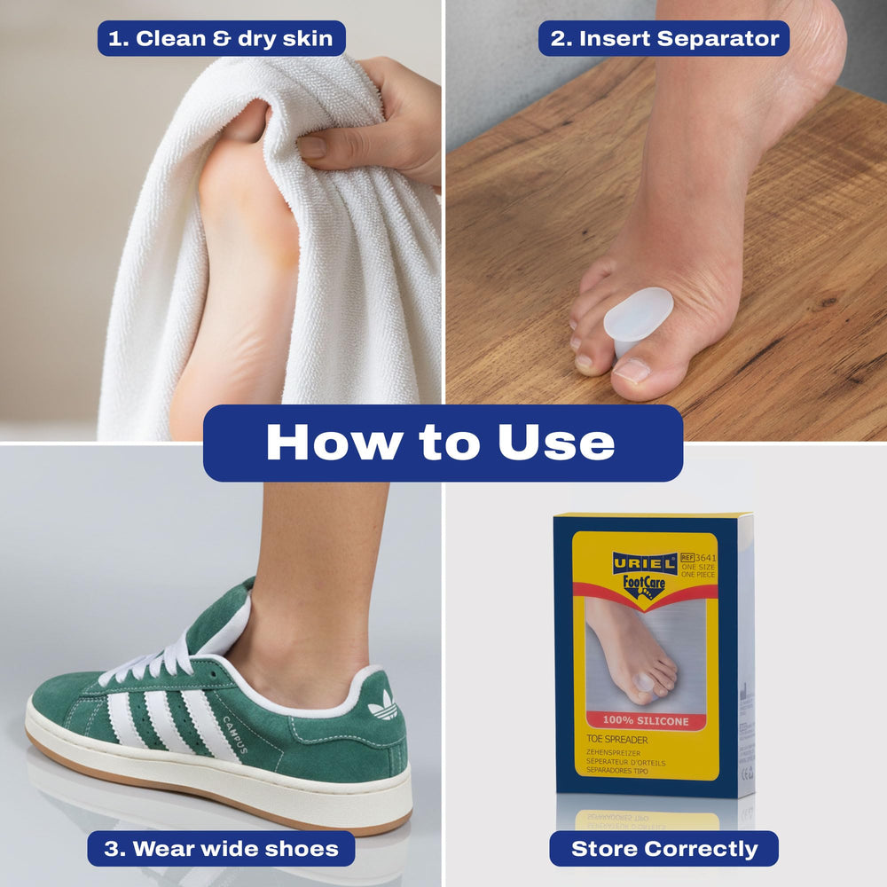 URIEL universal-size toe spacers fit most feet for versatile use.