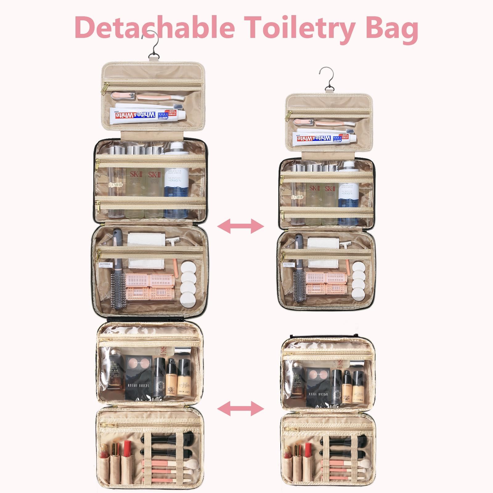 Urophylla hanging makeup cosmetic bag shown in bathroom setup.