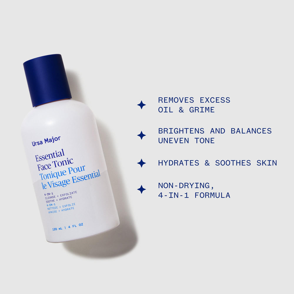 Ursa Major Essential Face Tonic poured onto a cotton round for refreshing cleanse