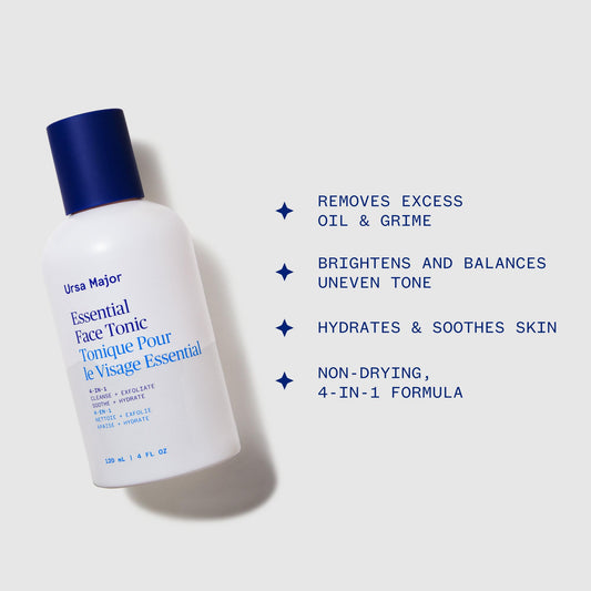 Ursa Major Essential Face Tonic poured onto a cotton round for refreshing cleanse