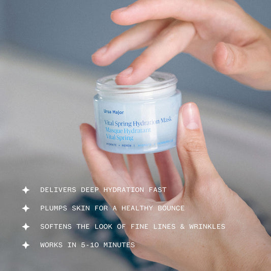 Ursa Major Vital Spring mask ingredients close-up highlighting natural hydration benefits