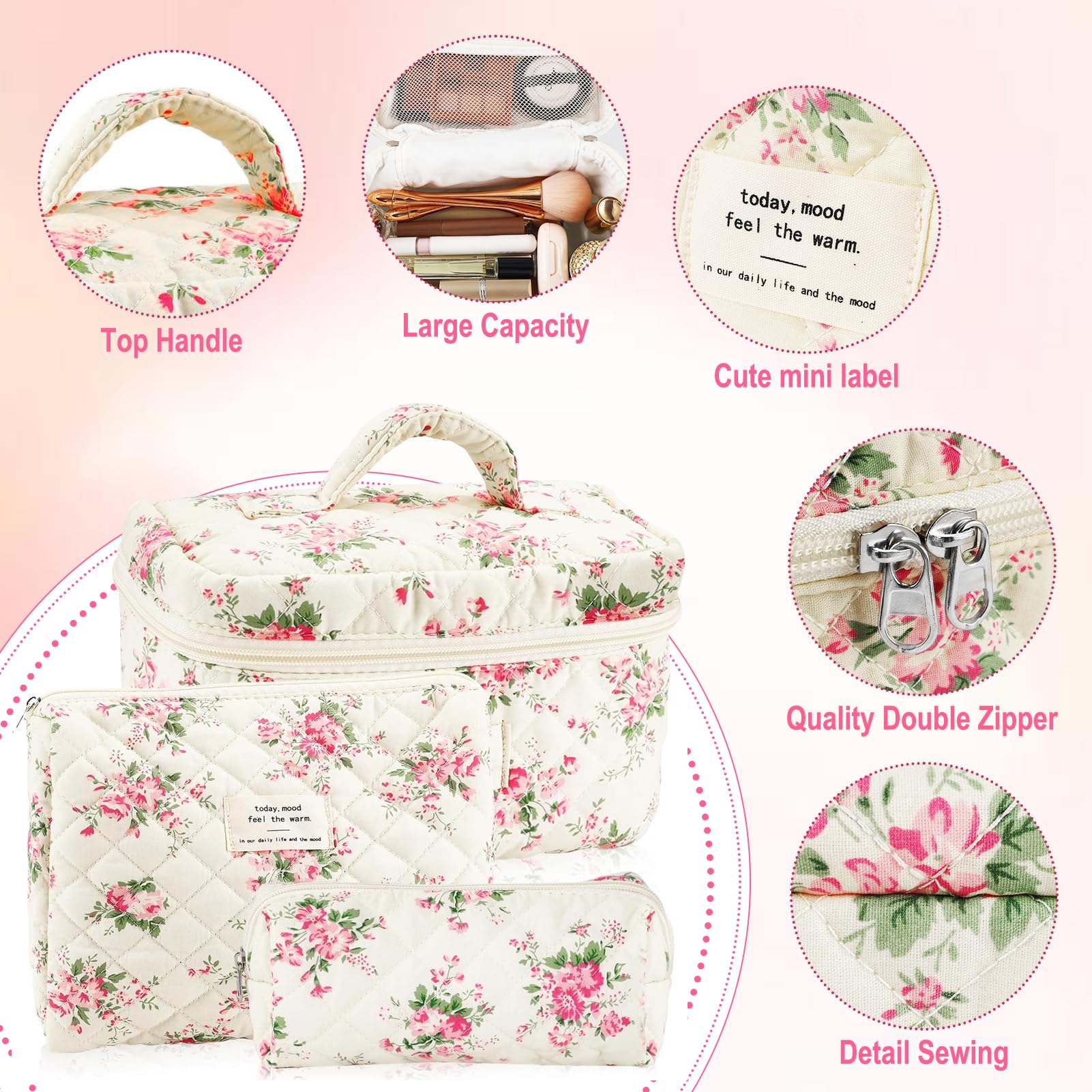URSKYTOUS large quilted bag, high capacity for skincare and makeup essentials.