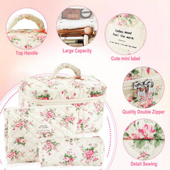 URSKYTOUS large quilted bag, high capacity for skincare and makeup essentials.