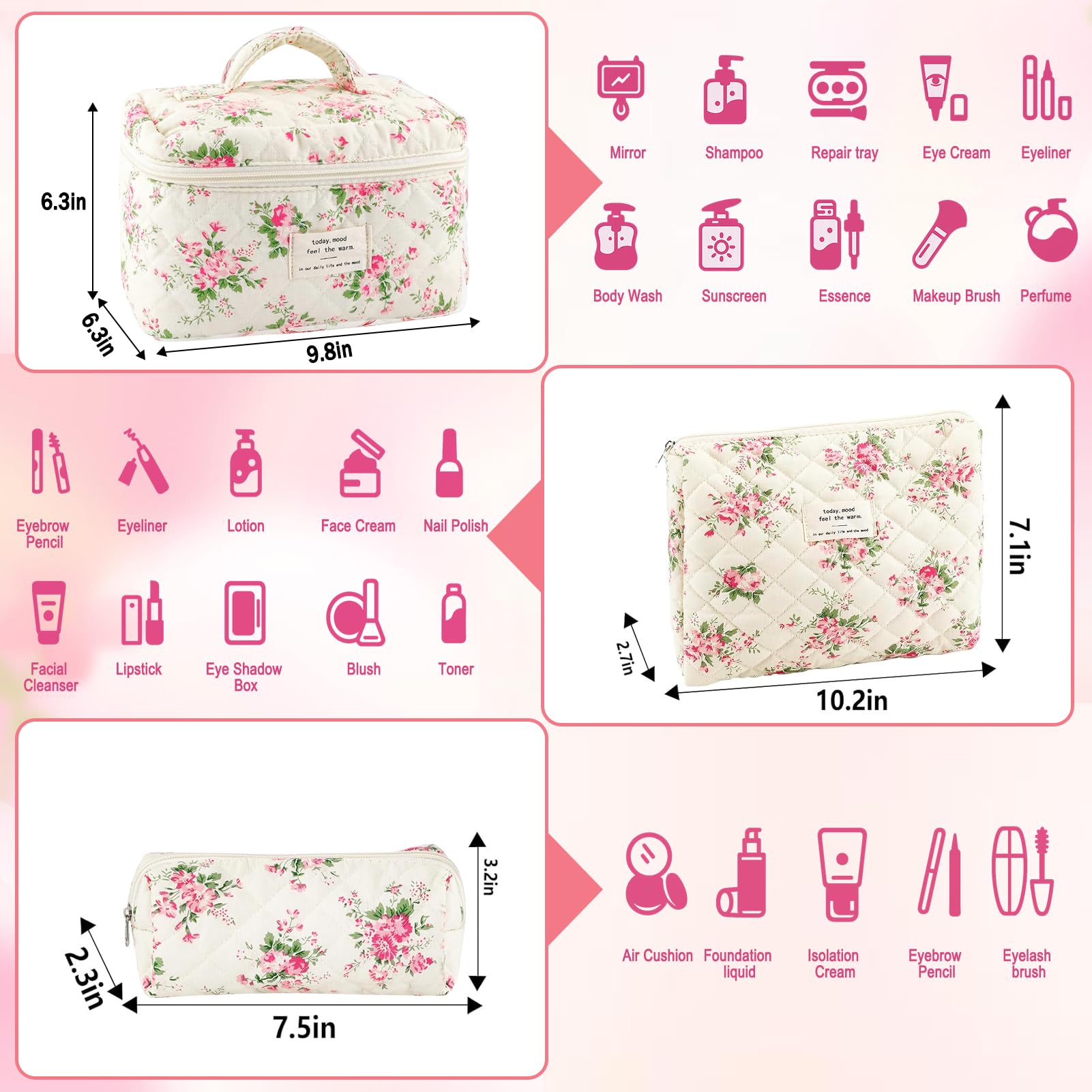 URSKYTOUS small makeup bag with zipper, ideal for brushes and daily touch-ups.