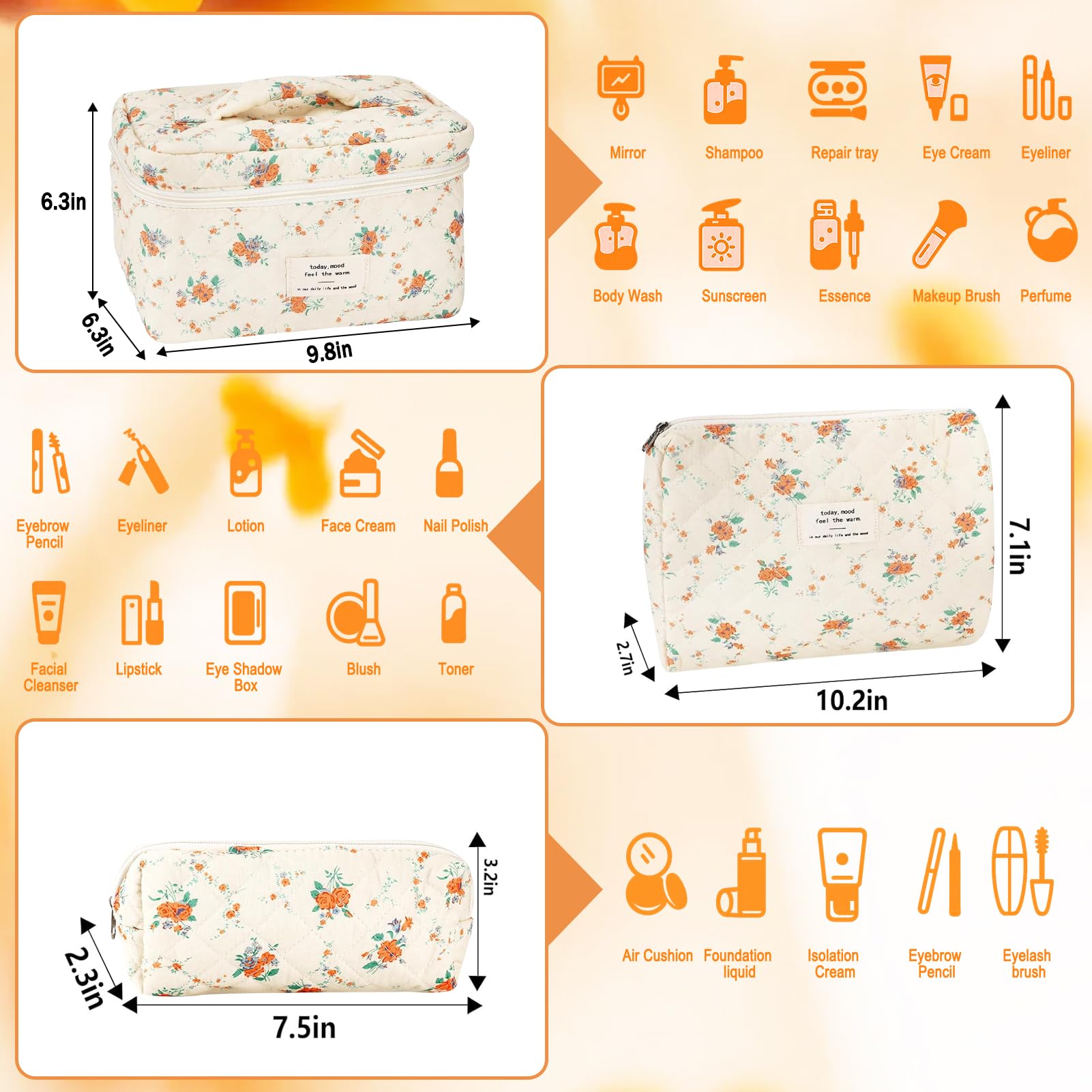 URSKYTOUS cotton makeup bag large capacity for skincare and cosmetics on the go.