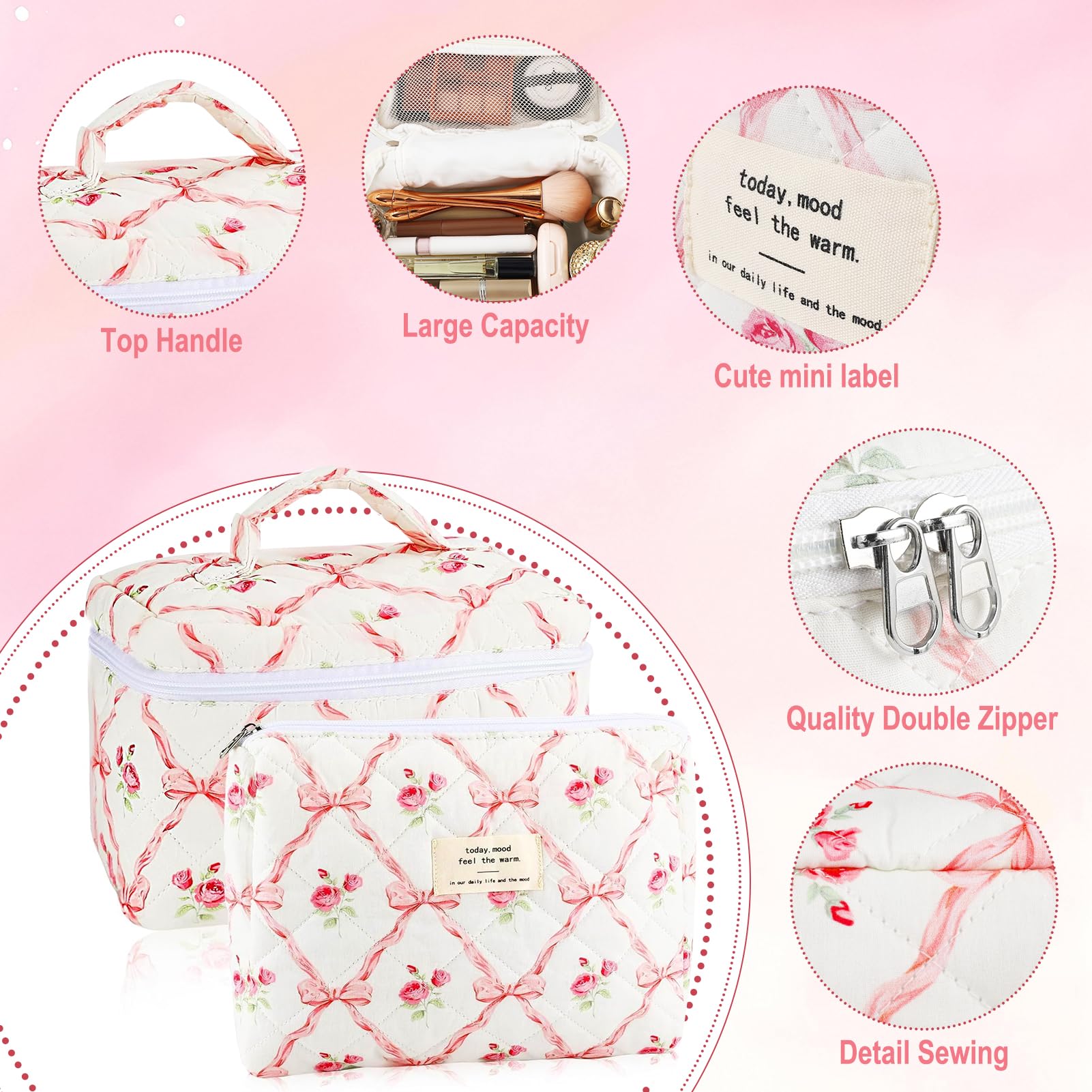 URSKYTOUS cotton makeup bag travel organizer with large capacity