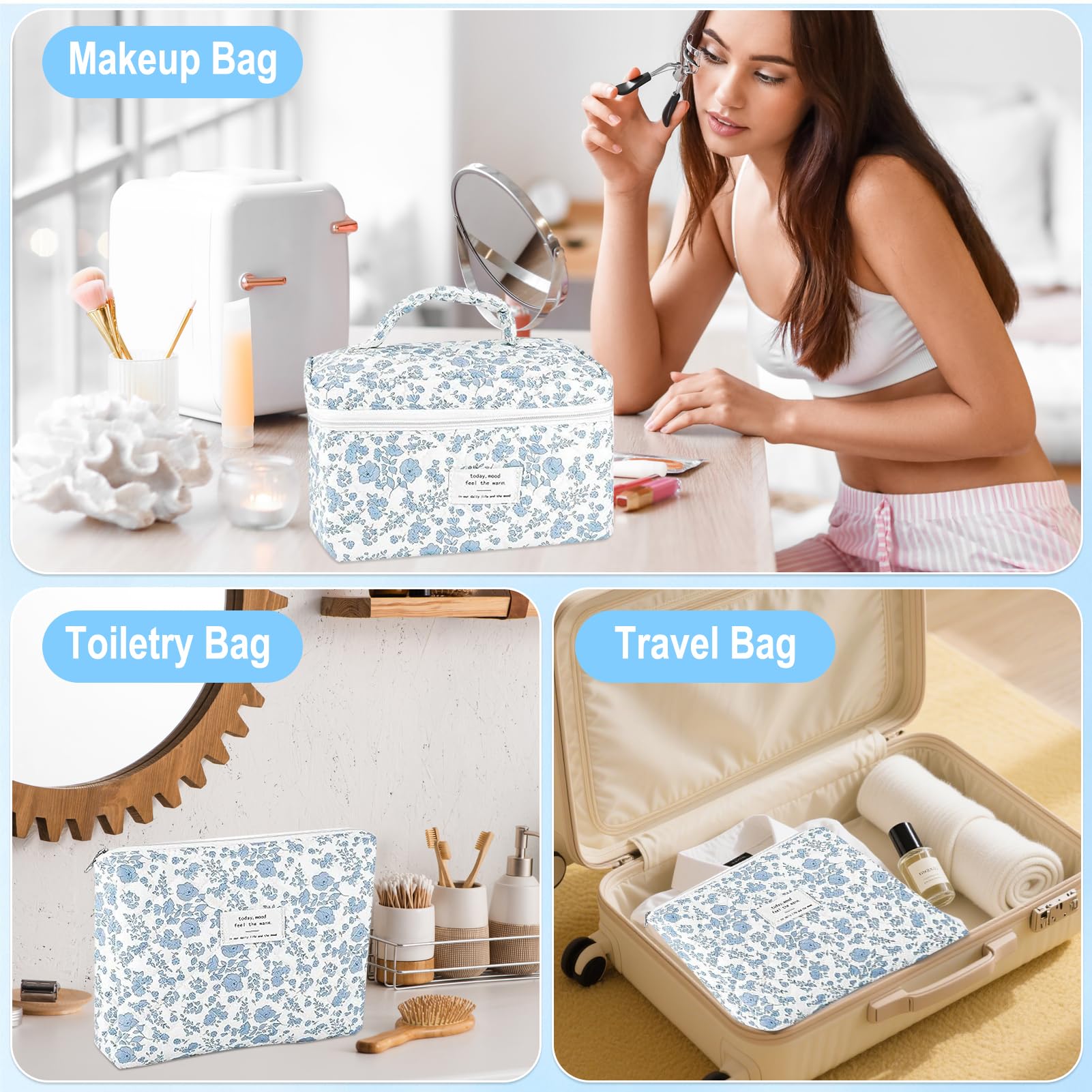 URSKYTOUS compact large bag keeps makeup brushes and skincare items neatly stored.