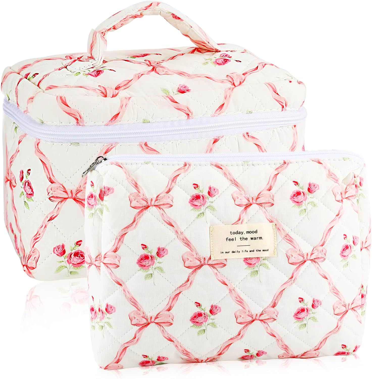URSKYTOUS quilted makeup bag large pink floral for travel organization