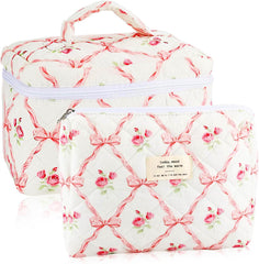 URSKYTOUS quilted makeup bag large pink floral for travel organization