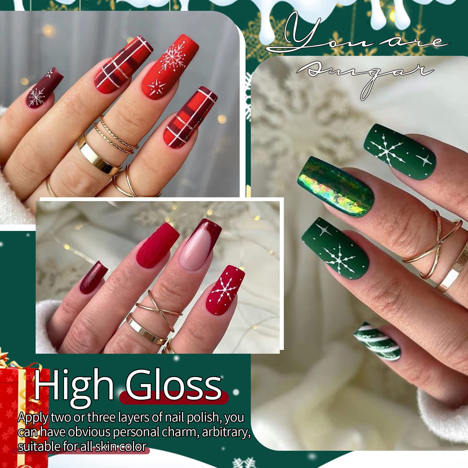 UR SUGAR Christmas gel polish Dark Green bottle for rich holiday nails.