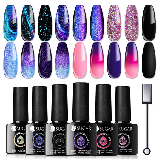 UR SUGAR Glitter Gel Nail Polish Set with six colors for stylish nails.