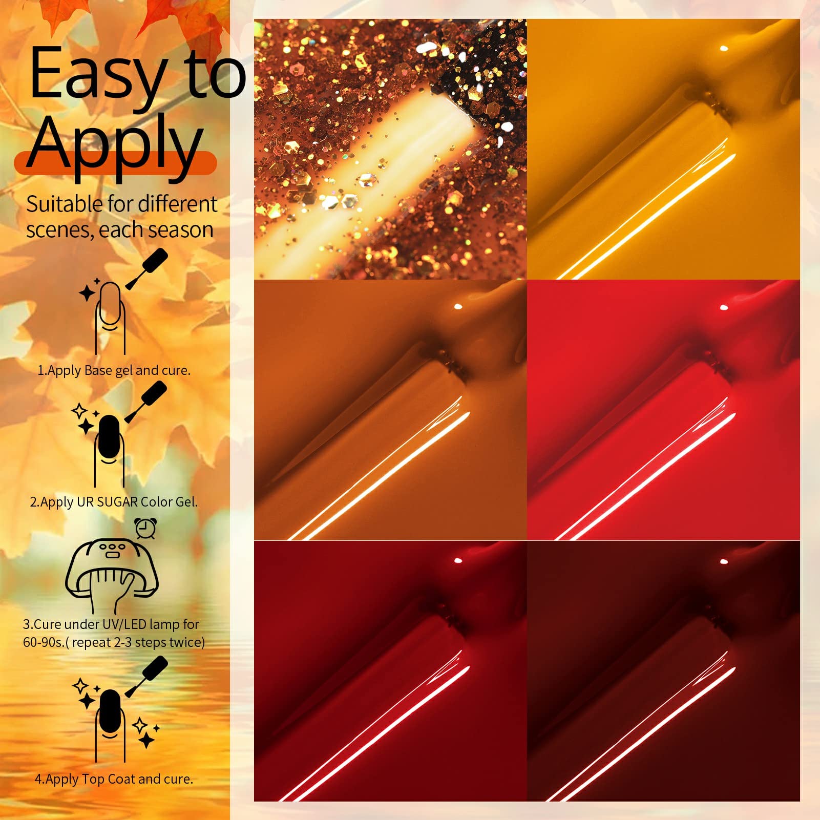 UR SUGAR application steps guide for easy at-home manicures.