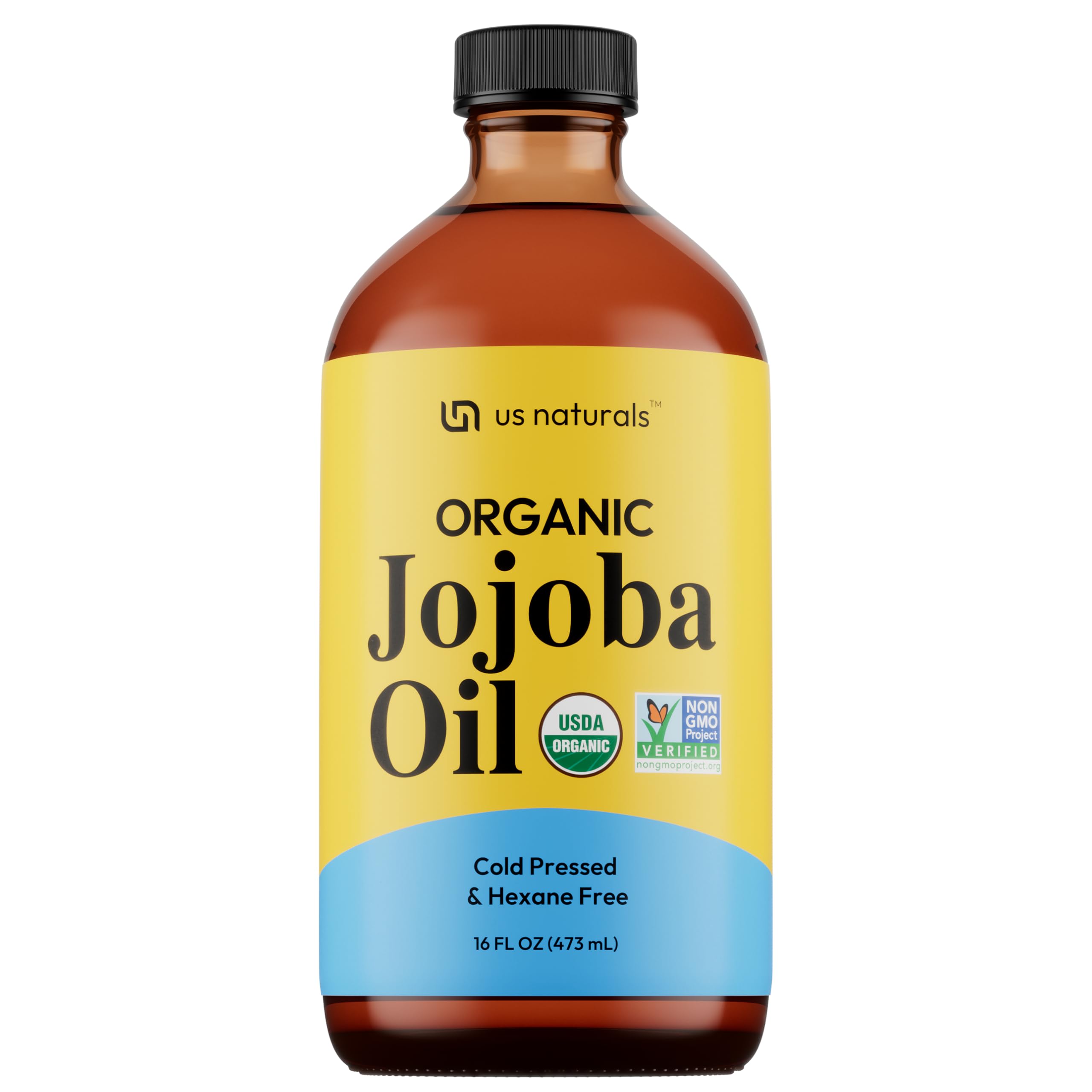 Us Naturals jojoba oil glass bottle for pure hydration