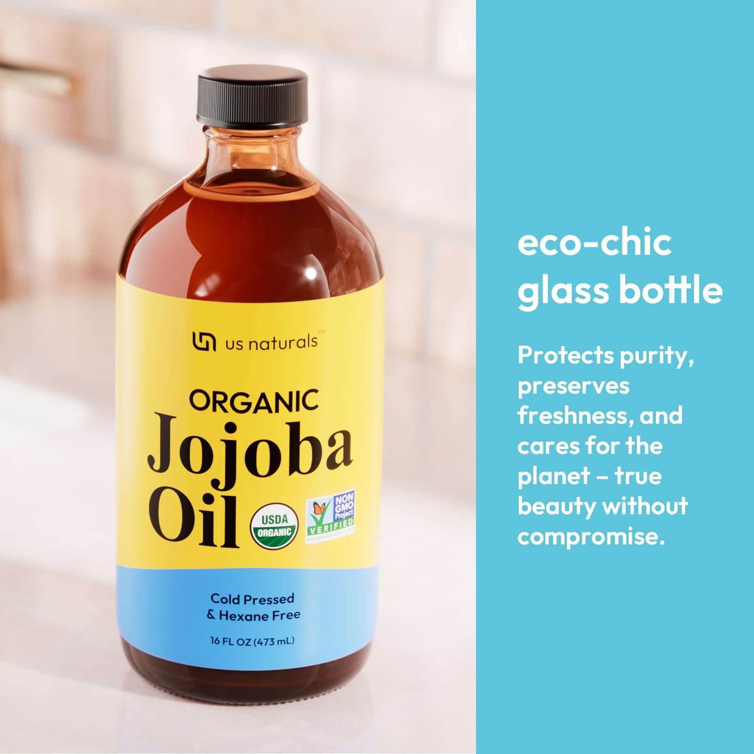Us Naturals jojoba oil applied to skin for deep moisture and radiance