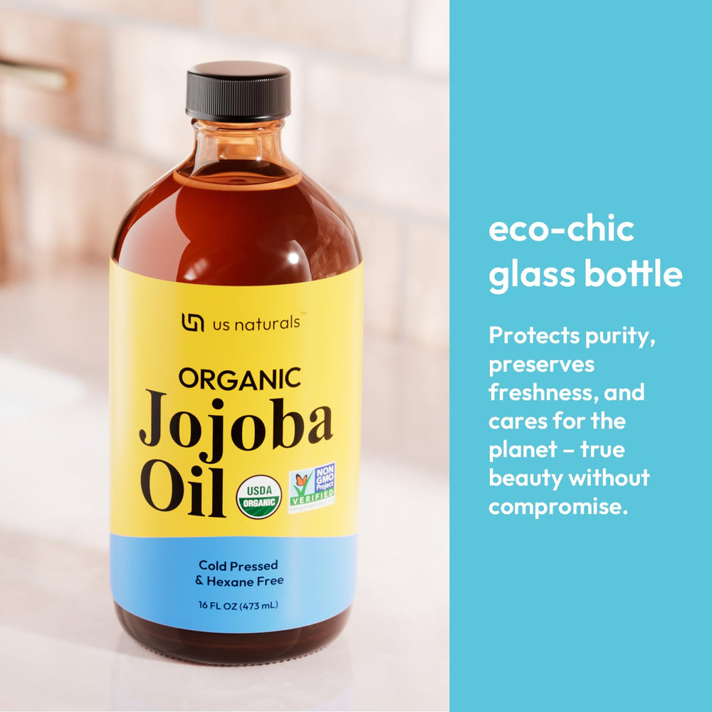 Us Naturals jojoba oil applied to skin for deep moisture and radiance