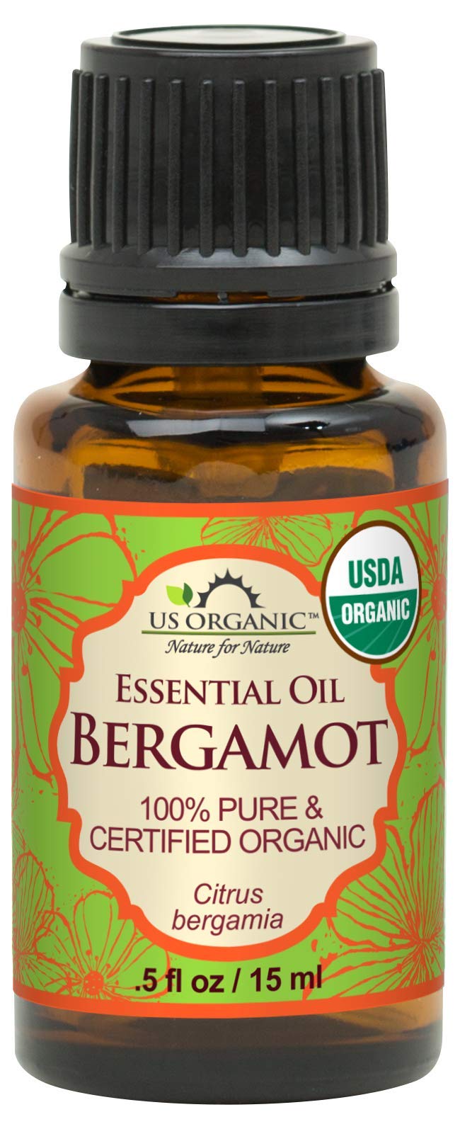 US Organic Bergamot Oil bottle with cold-pressed citrus aroma for external use