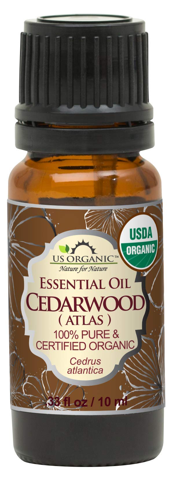 US Organic Cedarwood Oil Atlas bottle showing pure aroma for diffusion.