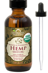 US Organic hemp seed oil bottle on a clean surface, ideal for daily skin care.