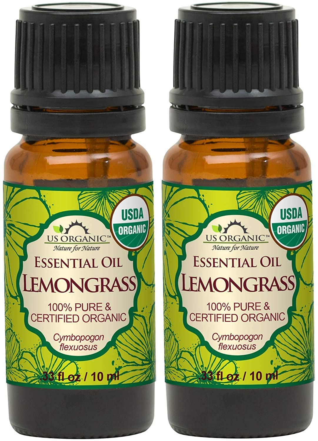 US Organic Lemongrass Oil bottle front view for aromatherapy