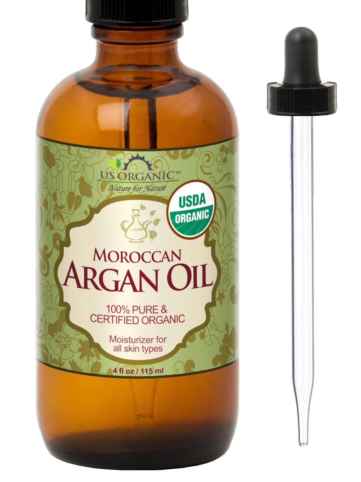 US Organic Moroccan Argan Oil amber bottle for pure hair care