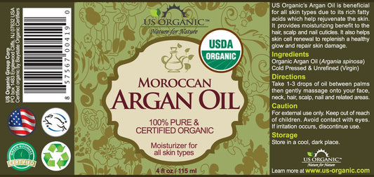 US Organic Moroccan Argan Oil label highlights USDA Organic certification