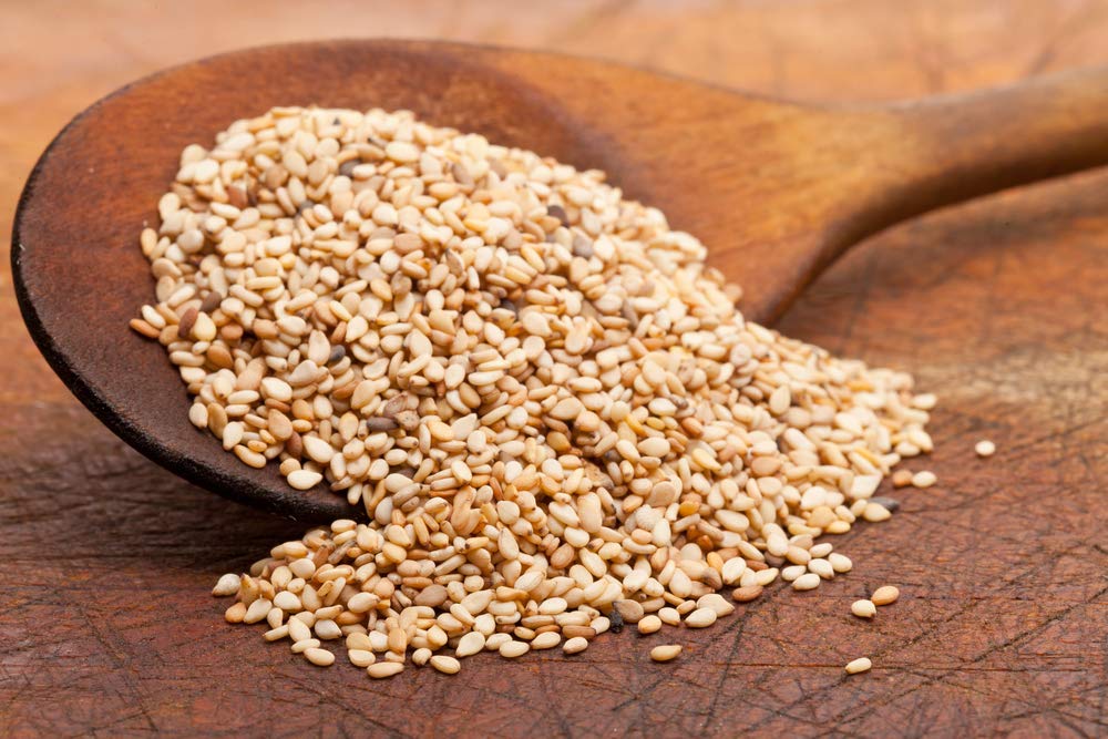 Close-up of US Organic sesame oil label showing single-ingredient formula.