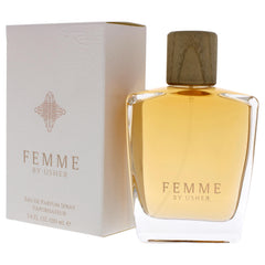 Usher Femme EDP spray action demonstrates easy application and everyday use.