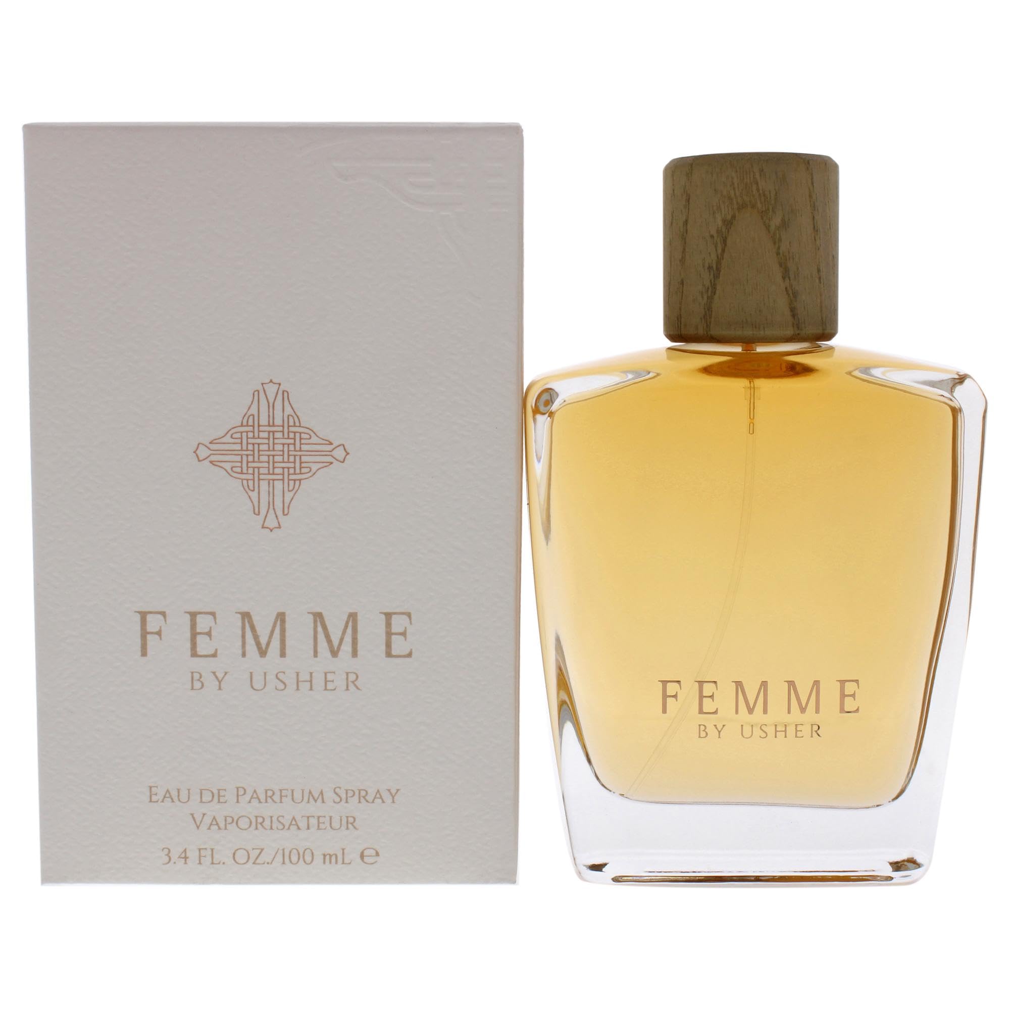 Usher Femme EDP spray bottle showcases a sleek design for daily elegance.