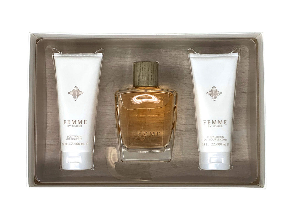 Usher Femme Gift Set bottle image highlighting a chic fragrance for daily confidence.