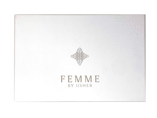 Usher Femme Gift Set lotion bottle showcasing moisturizing formula and subtle scent.