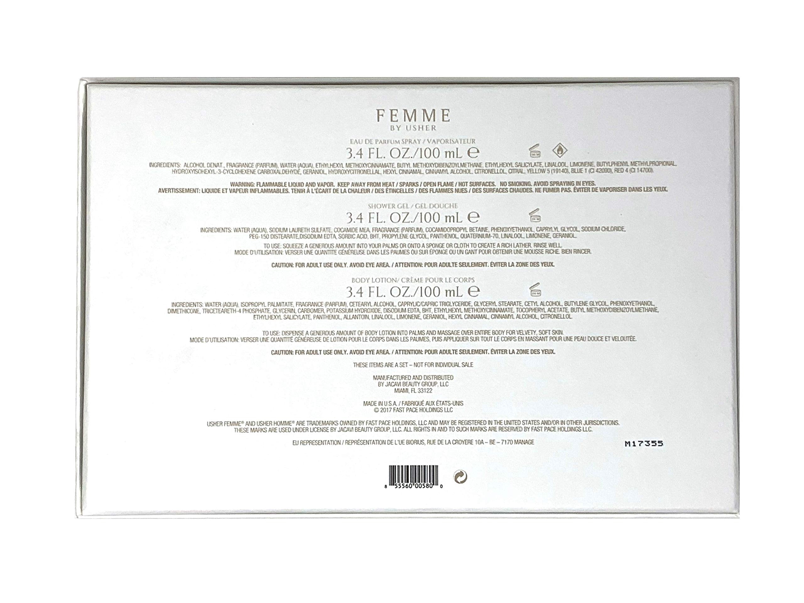 Usher Femme Gift Set shower gel bottle ready for a refreshing cleansing ritual.
