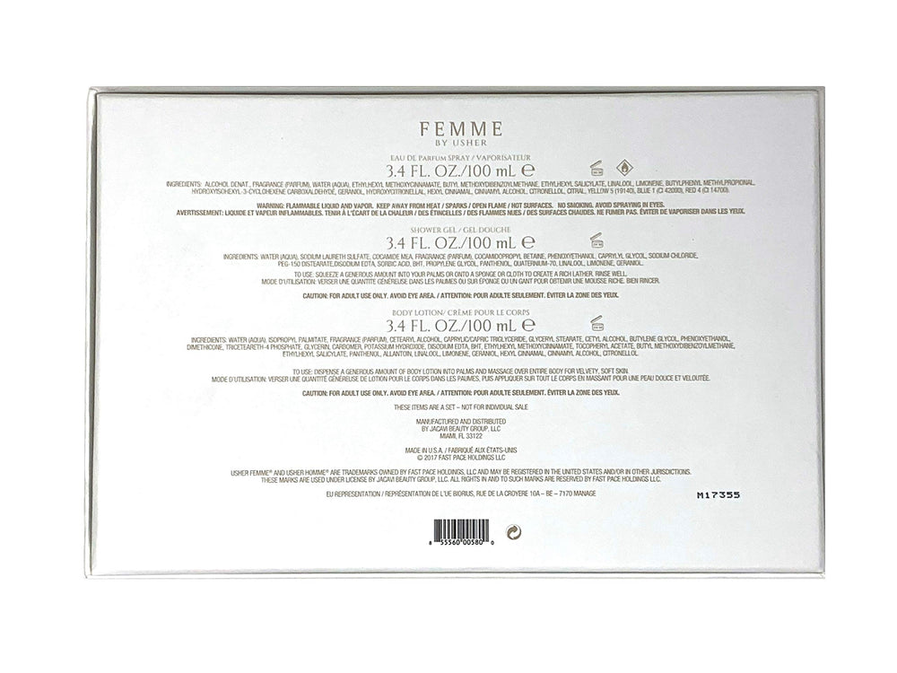 Usher Femme Gift Set shower gel bottle ready for a refreshing cleansing ritual.