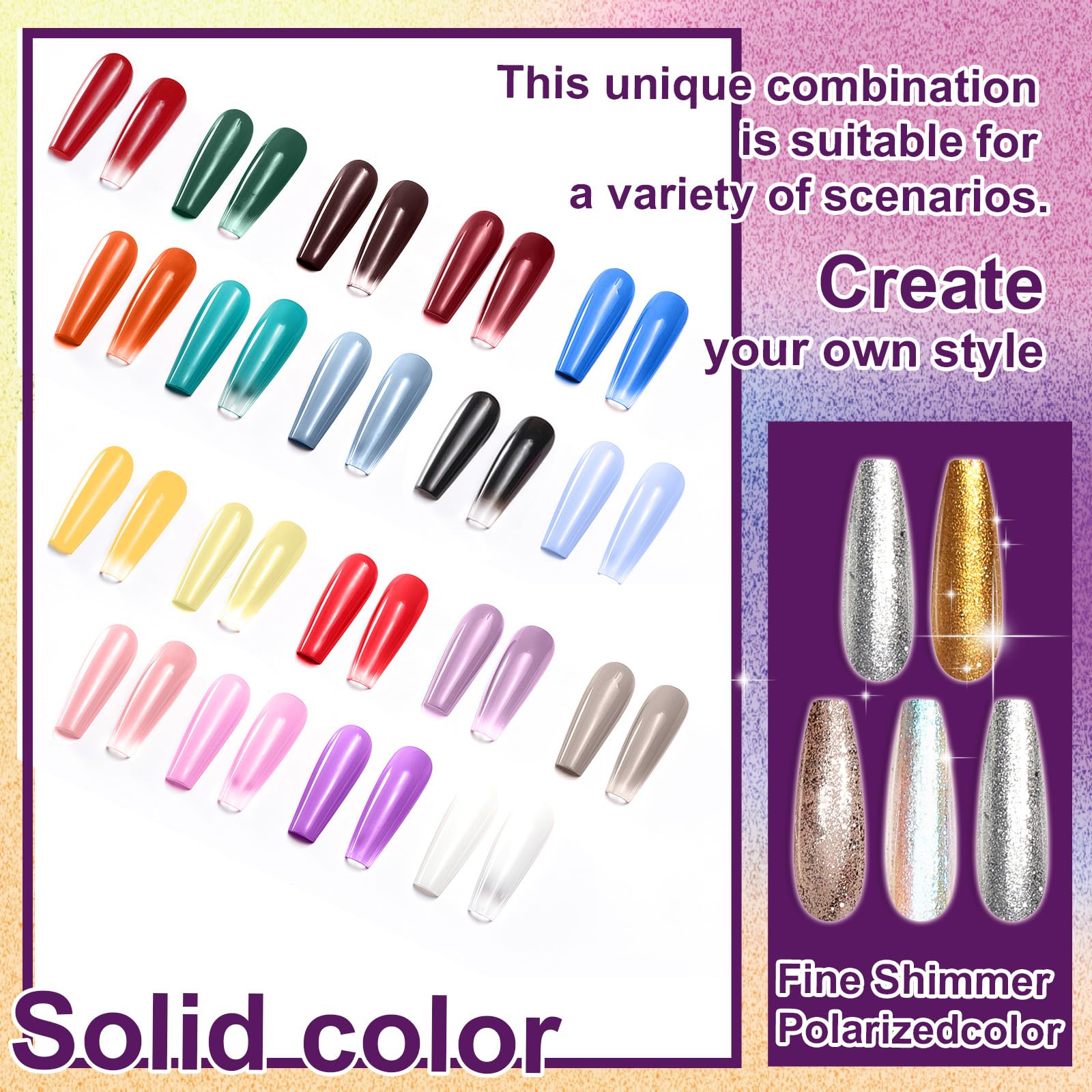 U-Shinein glitter gel colors create Silver and Gold aura ombre effects.