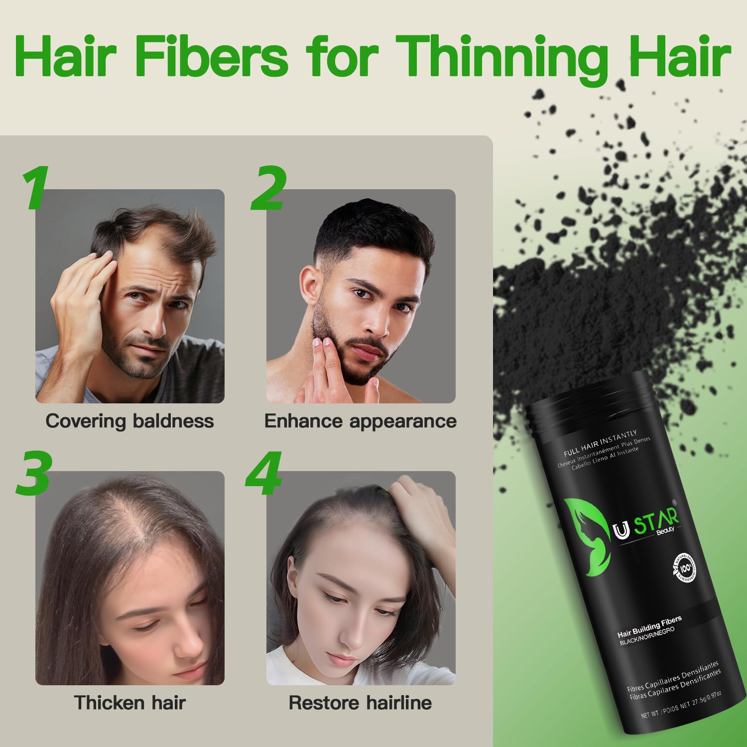 USTAR Hair Fiber Applicator enables precise, even fiber distribution.